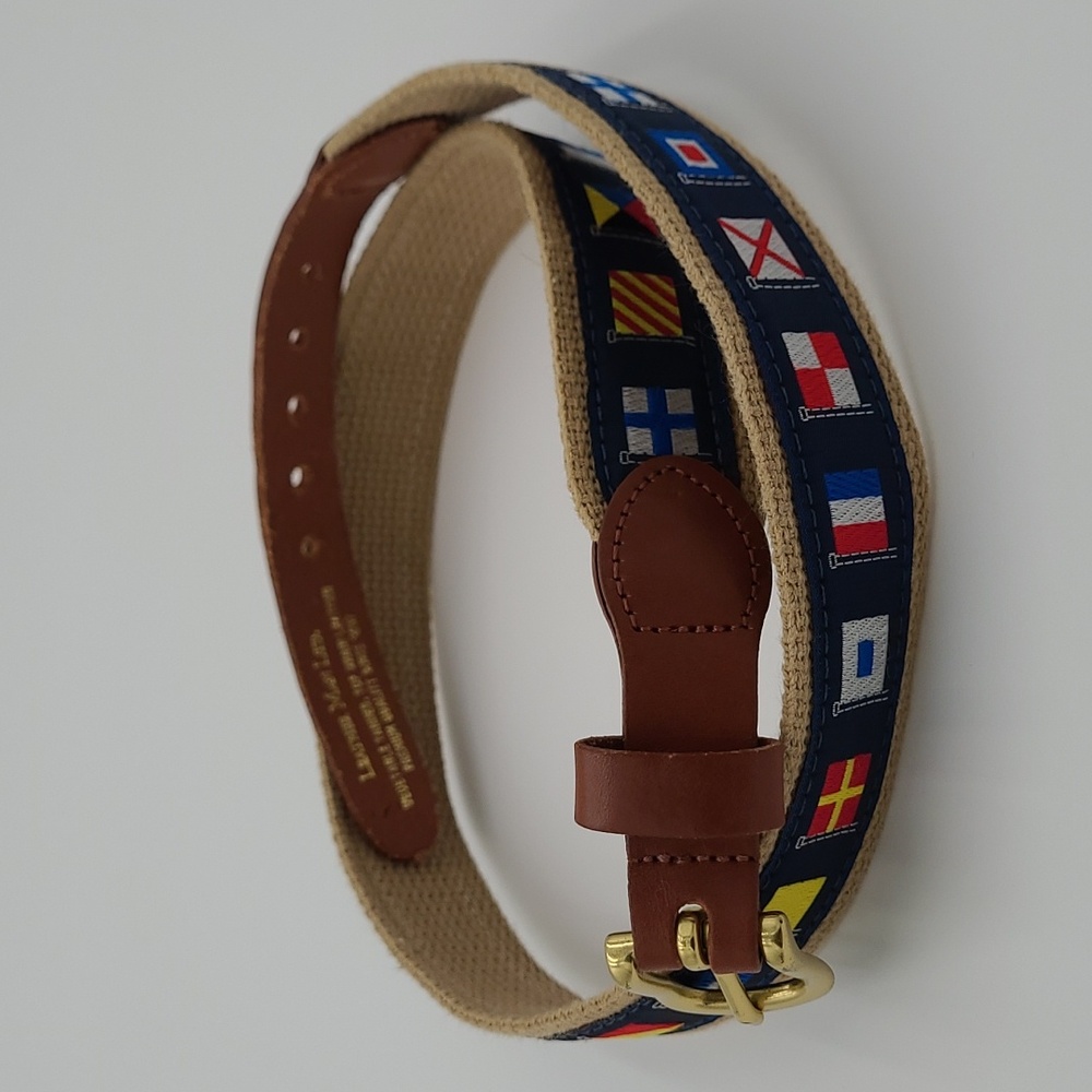 Leather Man Ltd Nautical Signal Flag Surcingle Belt Navy Tan Brass Size 30